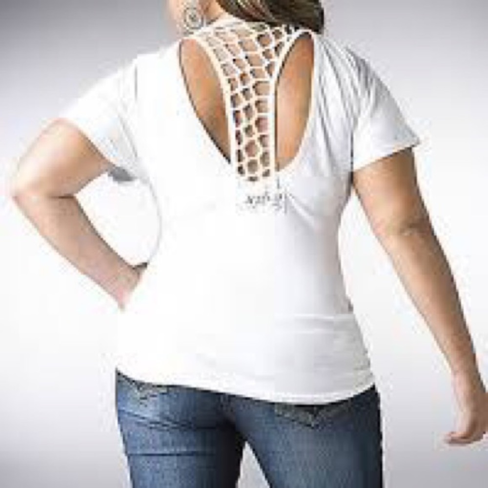 NEW Open Roped Back Shirt White Top Tee Beyonce Dereon Y2K  2X 18 20 PLUS